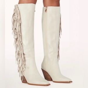 Brand new cream Bellini fringe “cowboy” boots. Size 7